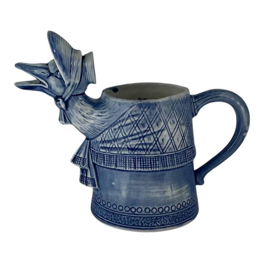 USchafer & Vater Goose in Shawl Vintage Pitcher German Flow Blue Figural Creamer